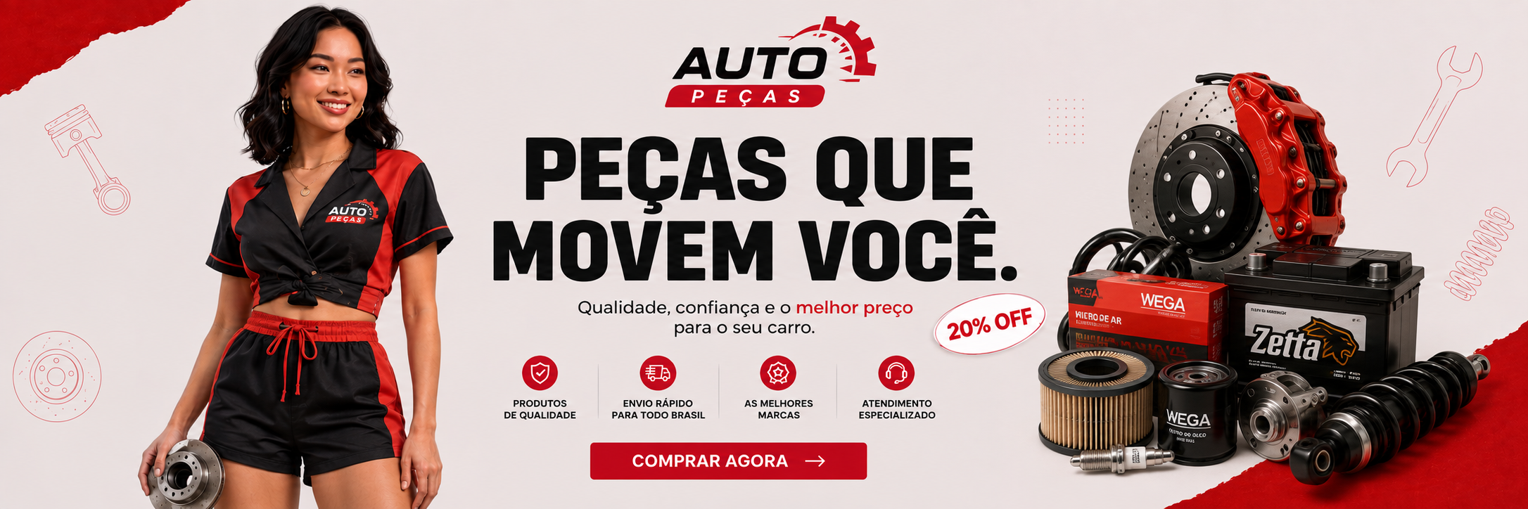 Auto Peças - Peças que movem você - 20% OFF em pastilhas, suspensão, baterias e filtros